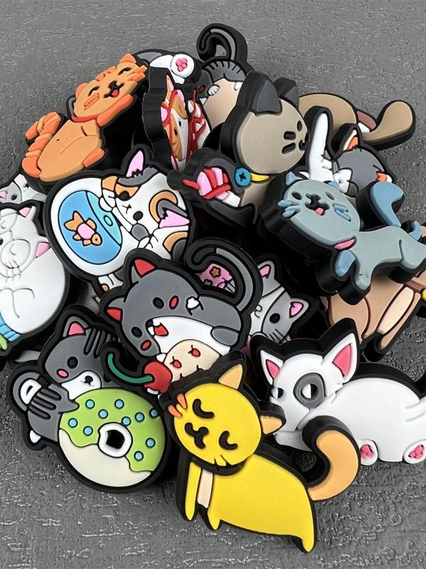 20pcs Unisex Cute Cartoon Cat Design Shoe Charms for Vented Clogs, Trendy All-match Charms for Shoes Decoration, Fashionable Shoes Decoration for Men & Women for DIY Decoration