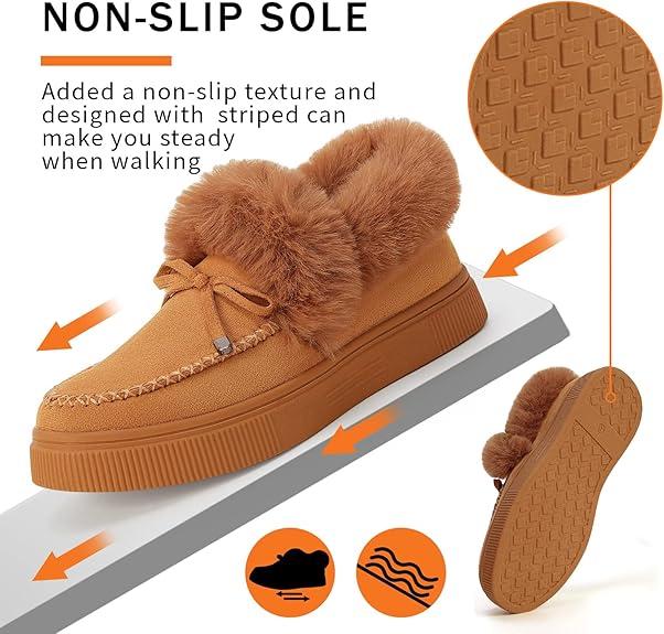 Women's Platform Warm Moccasin Slippers Slip On Loafer Plush Shoes Anti Slip Flat Walking Loafers Faux Fur Snow Boots  Soft and comfortable suede slippers for women  Footwear Walking Shoes