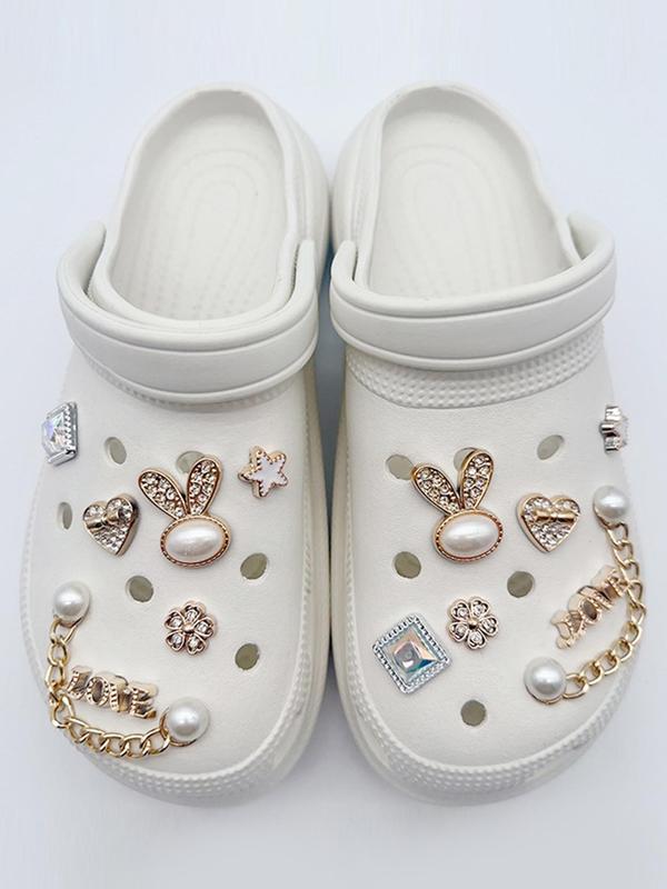 Faux Pearl & Rhinestone Decorated Shoe Charms, Fashionable Novelty Shoes Decorations for Clogs Design, Dazzling Glamour Trendy Holiday Shoe Accessories