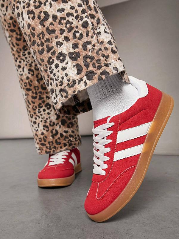 Women's Olive White Retro-Striped Sneakers With Gum Sole- Offering Timeless Style, Comfort, And A Must-Have For Trendsetters. Women's Gymnastics autumn woman