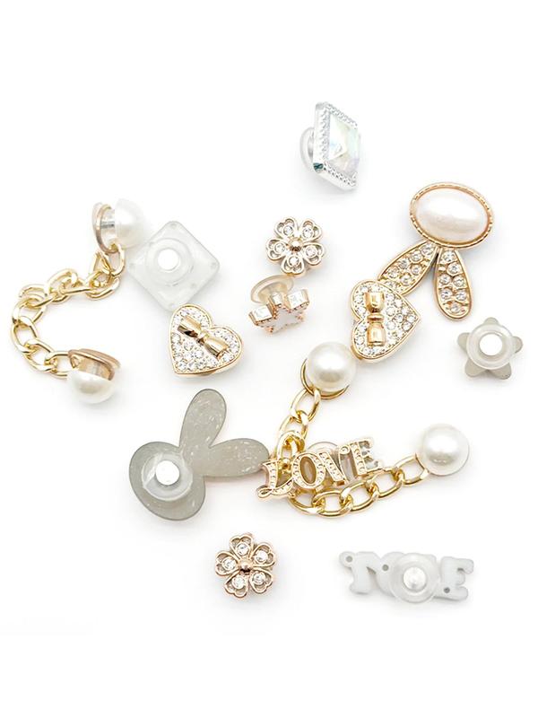 Faux Pearl & Rhinestone Decorated Shoe Charms, Fashionable Novelty Shoes Decorations for Clogs Design, Dazzling Glamour Trendy Holiday Shoe Accessories