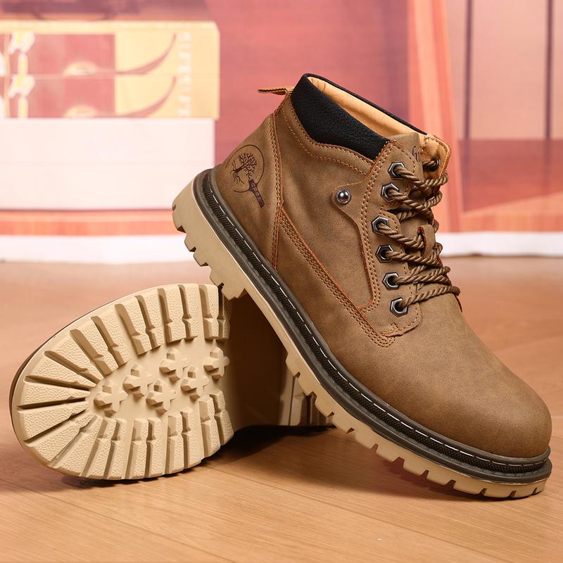 Men's Casual Boots Comfortable Waterproof Hiking Boots High Top Comfy Leather Shoes