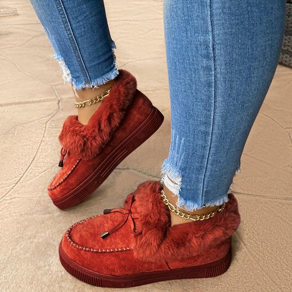 Women's Platform Warm Moccasin Slippers Slip On Loafer Plush Shoes Anti Slip Flat Walking Loafers Faux Fur Snow Boots  Soft and comfortable suede slippers for women  Footwear Walking Shoes