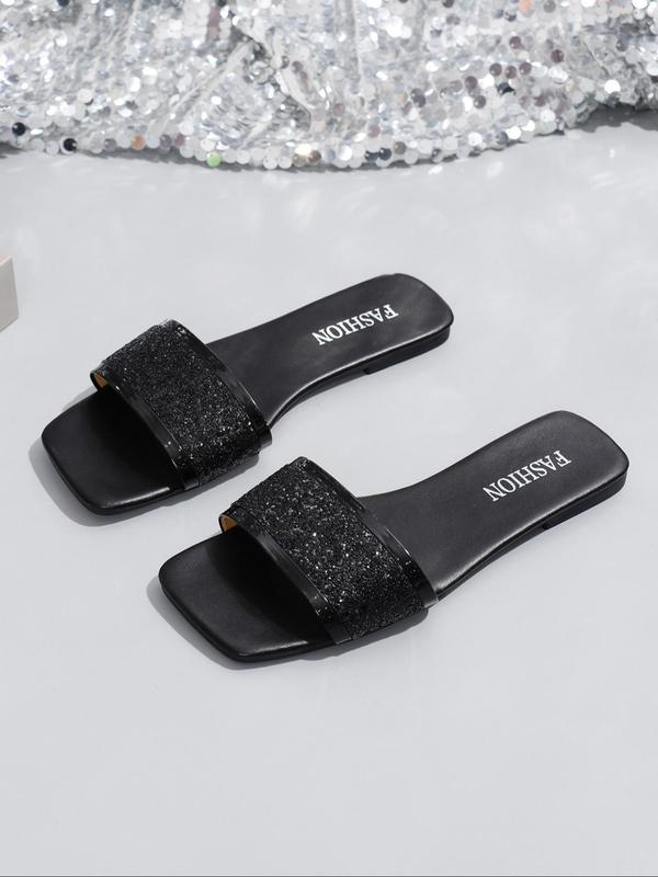 Women's Fashionable Contrast Sequin Slide Sandals, 1 Pair Casual Versatile Soft Sole Sandals for Summer, Lightweight Breathable Comfortable Shoes for Daily Wear, Perfect for Women & Girls