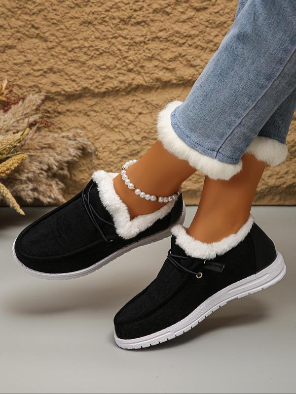 Women's Solid Color Contrast Faux Fur Lined Slip on Snow Shoes, Casual Comfortable Home Slippers, Warm Loafers for Indoor & Outdoor Wear