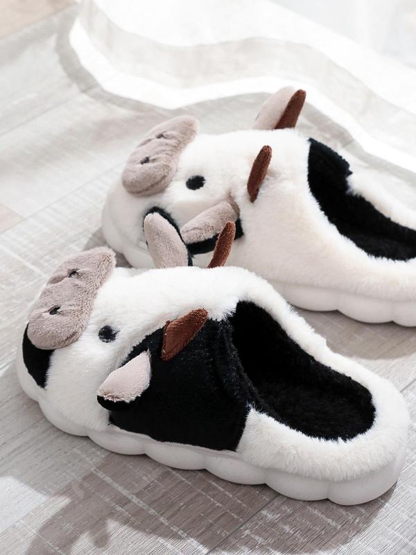 Women's Cute Cow Design Plush Slippers, 2024 New Style Casual Soft Comfortable Home Slippers, Warm Slippers for Indoor & Outdoor Use for Fall & Winter