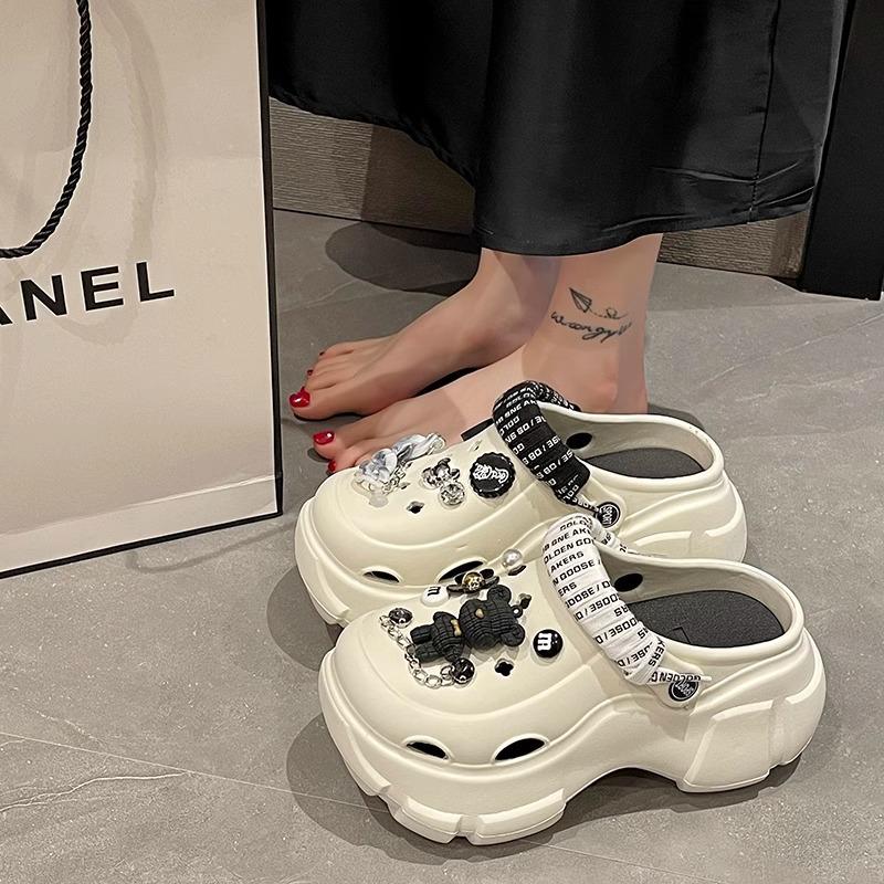 SEBOWEL Fashion Net Red High-Heeled EVA Hole Shoes Female External Wear 2024 Summer New Hundred With Muffin Thick Bottom Baotou Sandals Footwear Walking Shoes Comfort Girl Makapal Women Makapal Women