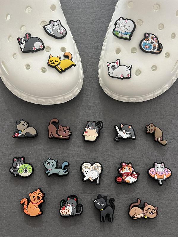 20pcs Unisex Cute Cartoon Cat Design Shoe Charms for Vented Clogs, Trendy All-match Charms for Shoes Decoration, Fashionable Shoes Decoration for Men & Women for DIY Decoration