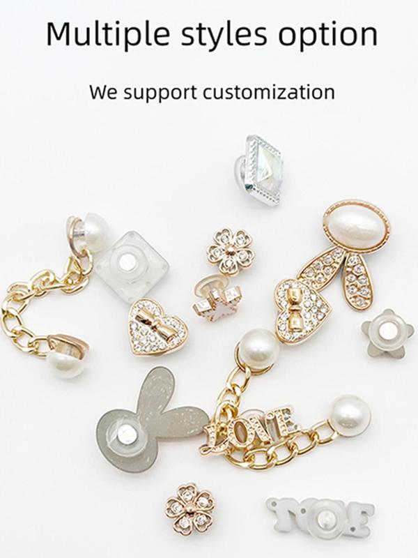 Faux Pearl & Rhinestone Decorated Shoe Charms, Fashionable Novelty Shoes Decorations for Clogs Design, Dazzling Glamour Trendy Holiday Shoe Accessories