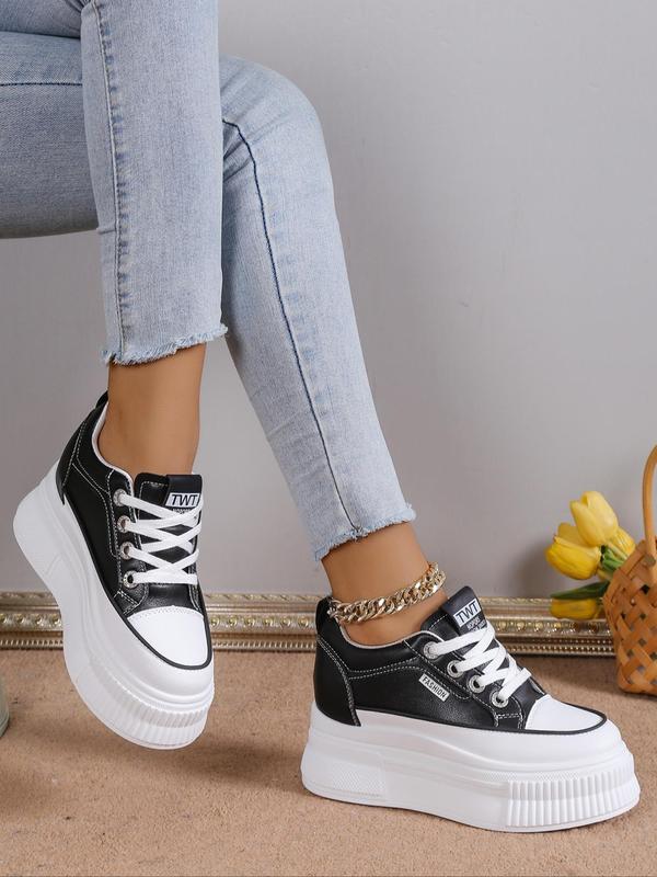 Women's Fashionable Lace Up Platform Sneakers, Casual Comfortable Breathable Sports Shoes for Women, Minimalist All-match Round Toe Sneakers for Daily Life