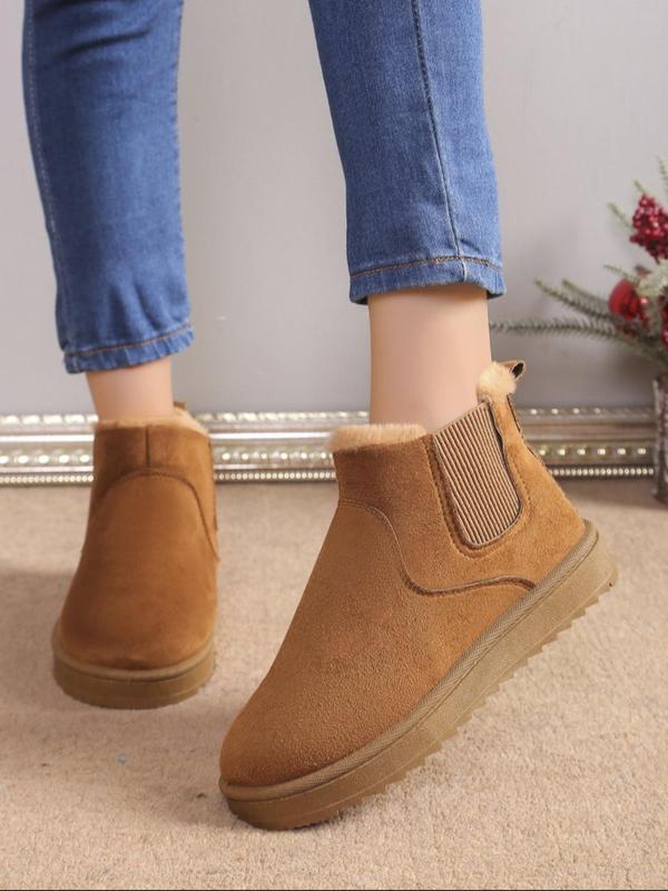 Women's Fashionable Solid Color Slip on Snow Boots, Casual Comfortable Warm Flat Boots for Fall & Winter, Female All-match Round Toe Shoes for Daily Wear