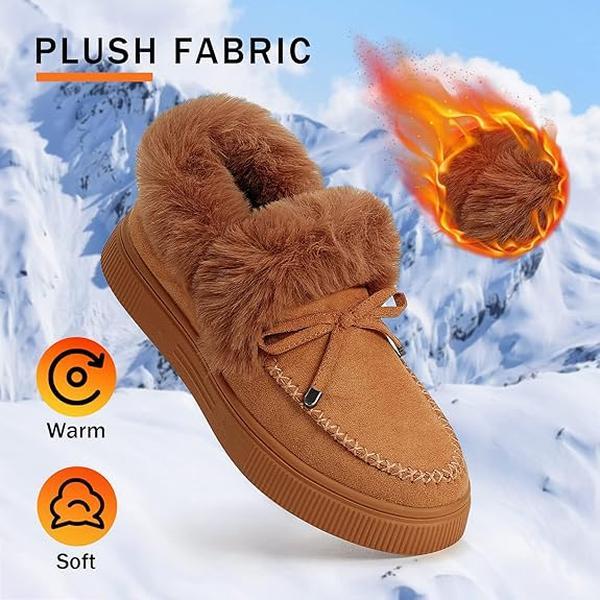 Women's Platform Warm Moccasin Slippers Slip On Loafer Plush Shoes Anti Slip Flat Walking Loafers Faux Fur Snow Boots  Soft and comfortable suede slippers for women  Footwear Walking Shoes