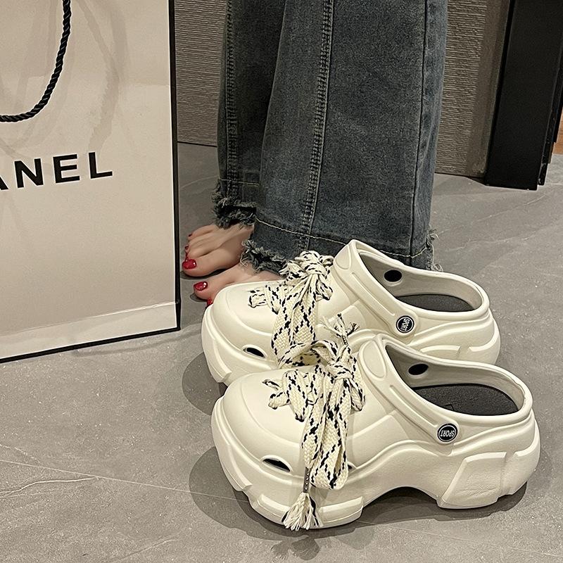 SEBOWEL Fashion Net Red High-Heeled EVA Hole Shoes Female External Wear 2024 Summer New Hundred With Muffin Thick Bottom Baotou Sandals Footwear Walking Shoes Comfort Girl Makapal Women Makapal Women