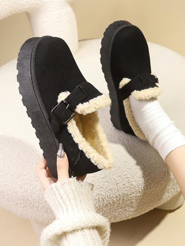 Women's Solid Color Plush Lined Warm Slip on Snow Boots, Casual Comfortable Home Slippers, Fluffy Winter Shoes for Indoor and Outdoor