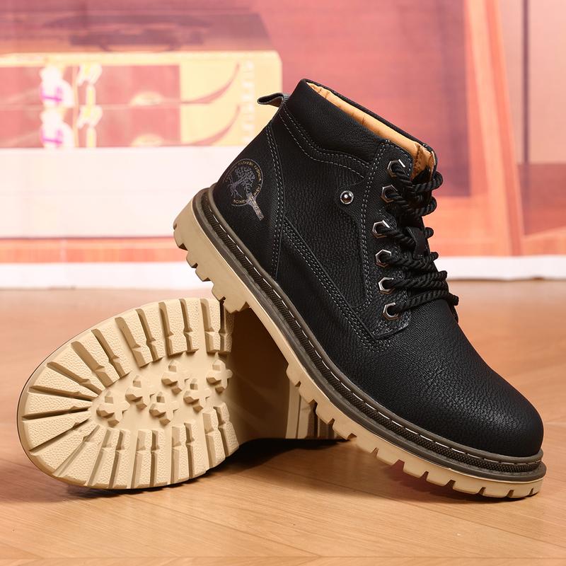 Men's Casual Boots Comfortable Waterproof Hiking Boots High Top Comfy Leather Shoes