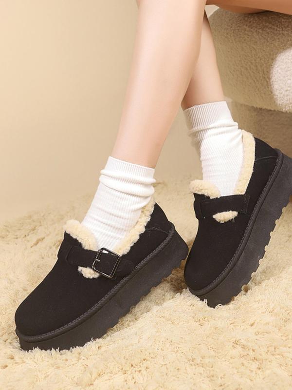 Women's Solid Color Plush Lined Warm Slip on Snow Boots, Casual Comfortable Home Slippers, Fluffy Winter Shoes for Indoor and Outdoor