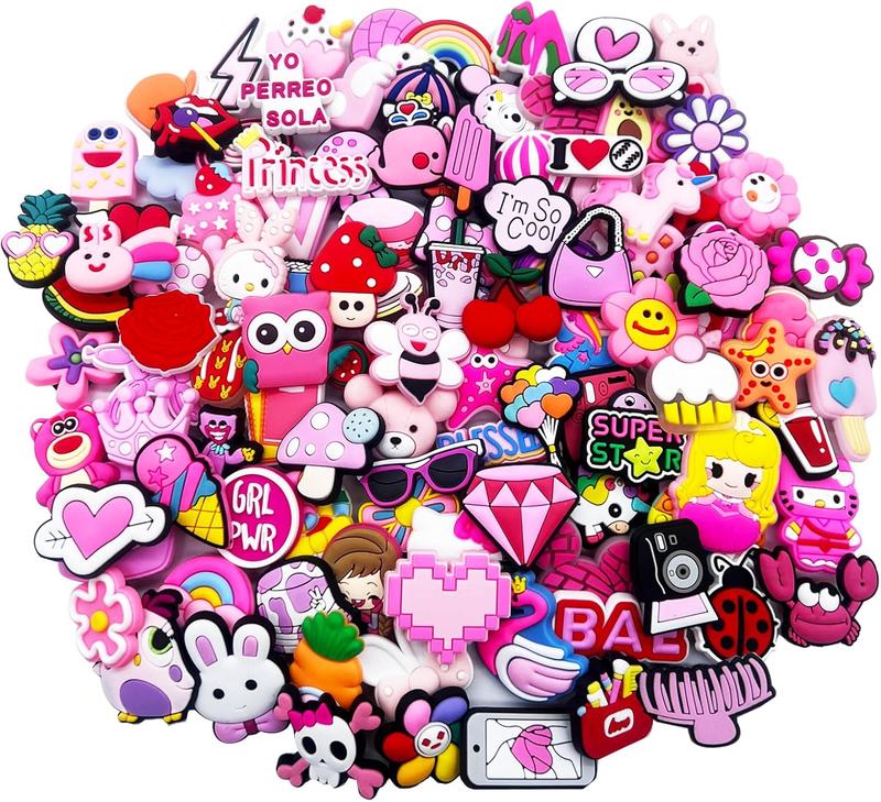 Lot of 30,50,100  Random Pink Shoe Charms for Croc Charms, Shoe Decoration Charms for  Boys Girls, PVC Bulk Croc Pins for Shoes Clog Sandals