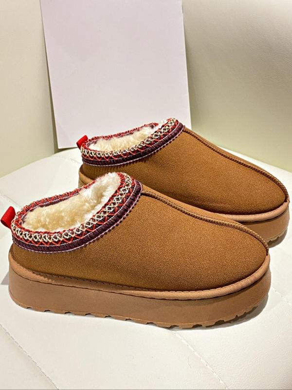 Women's Fashionable Plain Color Embroidering Design Slippers, Casual Comfortable Home Slippers, Warm Slippers for Indoor & Outdoor Use for Fall & Winter