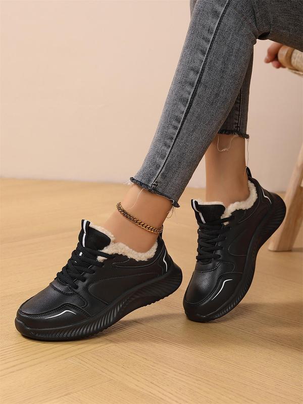 Women's Fashionable Lace Up Front Warm Sports Shoes, Casual Comfortable Breathable Running Shoes, Female All-match Round Toe Chunky Sneakers for Daily Wear