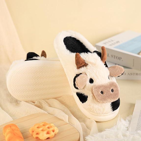 Black Friday Cartoon Cow Cotton Slippers, Winter Indoor Outdoor Slippers for Women