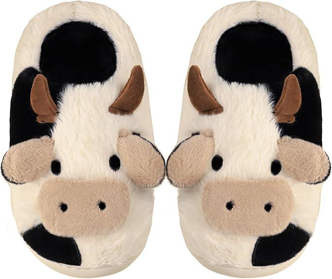 Black Friday Cartoon Cow Cotton Slippers, Winter Indoor Outdoor Slippers for Women