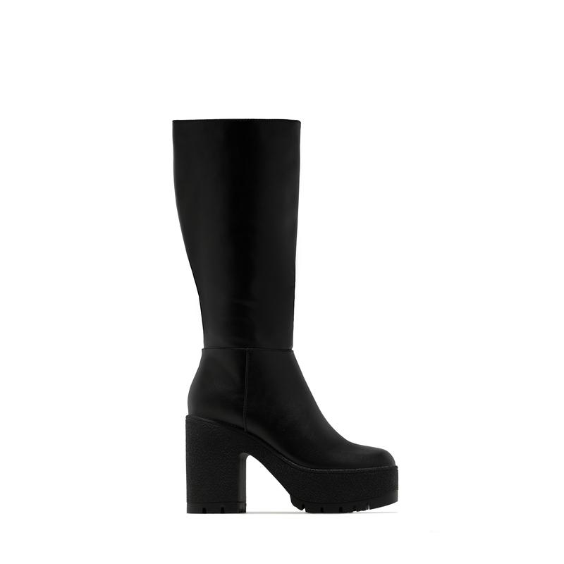 Maddie Block Heel Platform Knee High Boots - Black