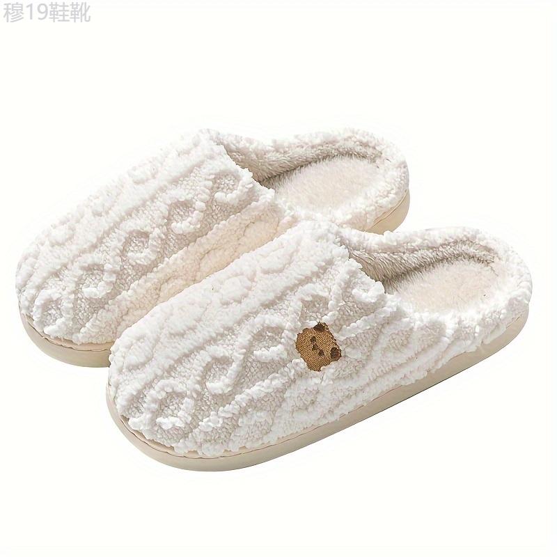 Solid Color Ho Me Warm Slippers, Slip On Soft Sole Flat Non-slip Fuzzy Shoes, Win Ter Plush Cozy Slides Shoes Footwear Girl