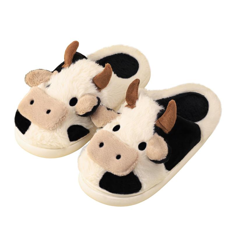 Black Friday Cartoon Cow Cotton Slippers, Winter Indoor Outdoor Slippers for Women