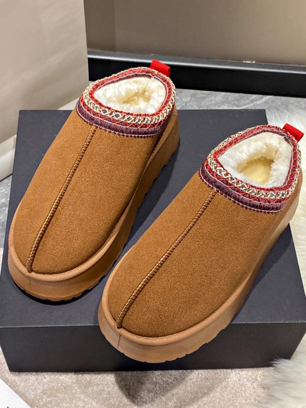 Women's Fashionable Plain Color Embroidering Design Slippers, Casual Comfortable Home Slippers, Warm Slippers for Indoor & Outdoor Use for Fall & Winter