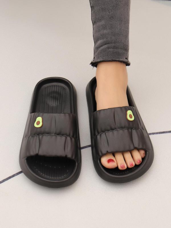 Summer 2024 Women's 1 Pair Cartoon Decor Textured Cute Slippers, Casual Soft Comfortable Cozy Home Slippers, Open Toe Soft Bottom Anti-slip Shower Slides for Bathroom