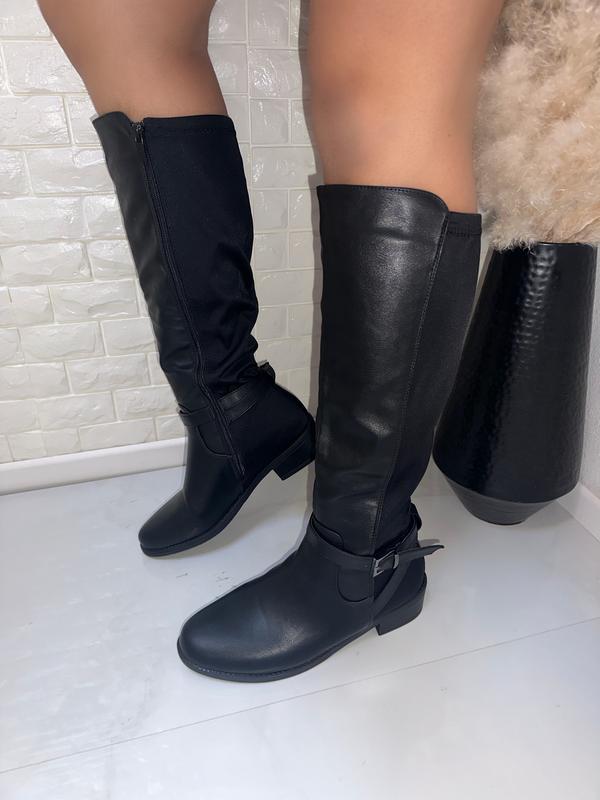 Gala Wide Calf Boot - Black, Flat Boot, Thick Calf, Fall, Winter