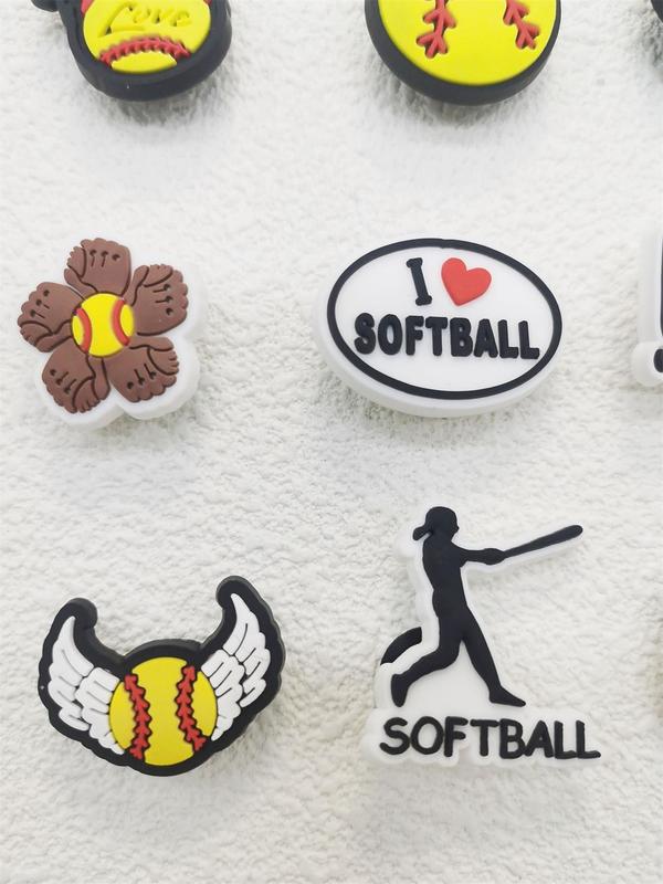 Cartoon Softball Sport Series Shoe Charm, 9pcs DIY Shoes Decoration for Clogs, Shoes Decorations for Women & Men