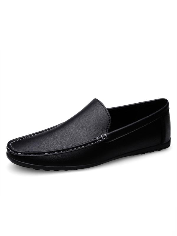 Men's Minimalist Causal Plain Slip On, Business Style Flat Shoes For Daily Wear, Basic Style Round Toe Quilted Flat Shoes For All Seasons