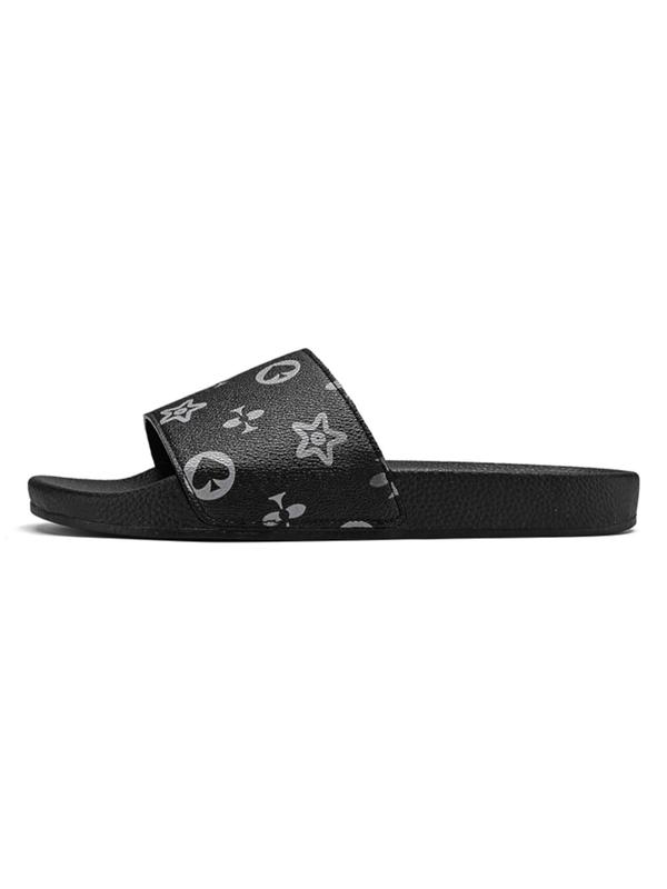 Men's Heart & Star Pattern Slides, Casual Comfortable Home Slippers, Soft Non-slip Slippers for Indoor & Outdoor Wear