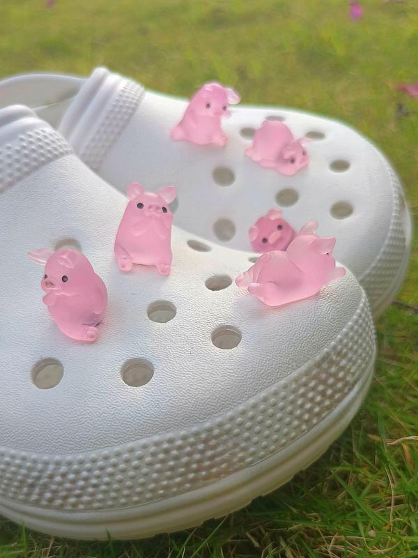 6pcs Cute Cartoon Pig Design Shoes Decoration, Fashionable Novelty Shoes Decorations for Clogs Design, Dazzling Glamour Trendy Holiday Shoe Accessories for Women & Girls