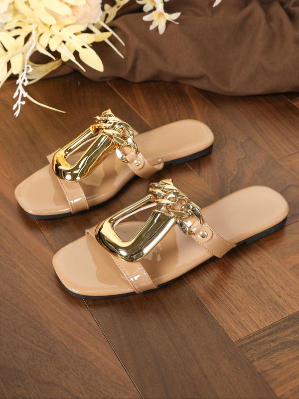 Women's Fashionable Chain Decorated Slide Sandals, Casual Hollow Out Design Sandals for Summer, Lightweight Breathable Comfortable Shoes for Daily Wear