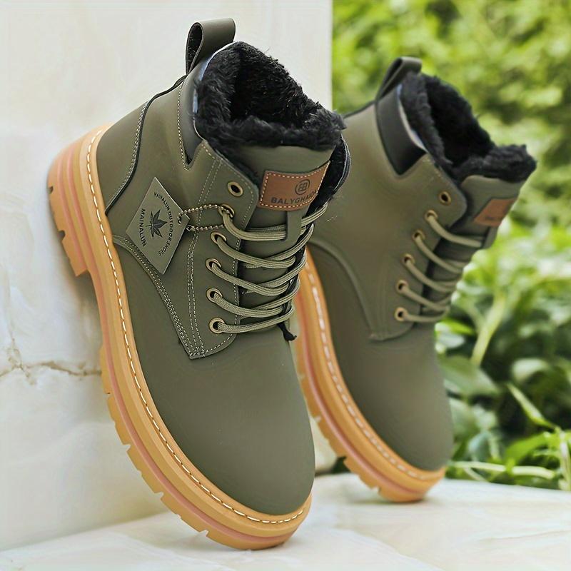 Winter Snow Boots - Thick Sole, Plush Lined for Warmth, Versatile Outdoor & Work Boots, Fashionable Motorcycle Style in Solid Color