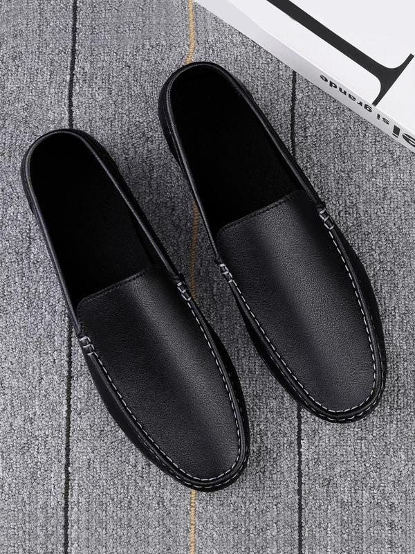 Men's Minimalist Causal Plain Slip On, Business Style Flat Shoes For Daily Wear, Basic Style Round Toe Quilted Flat Shoes For All Seasons