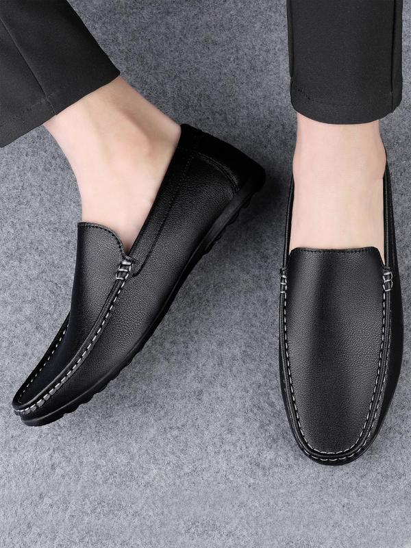 Men's Minimalist Causal Plain Slip On, Business Style Flat Shoes For Daily Wear, Basic Style Round Toe Quilted Flat Shoes For All Seasons