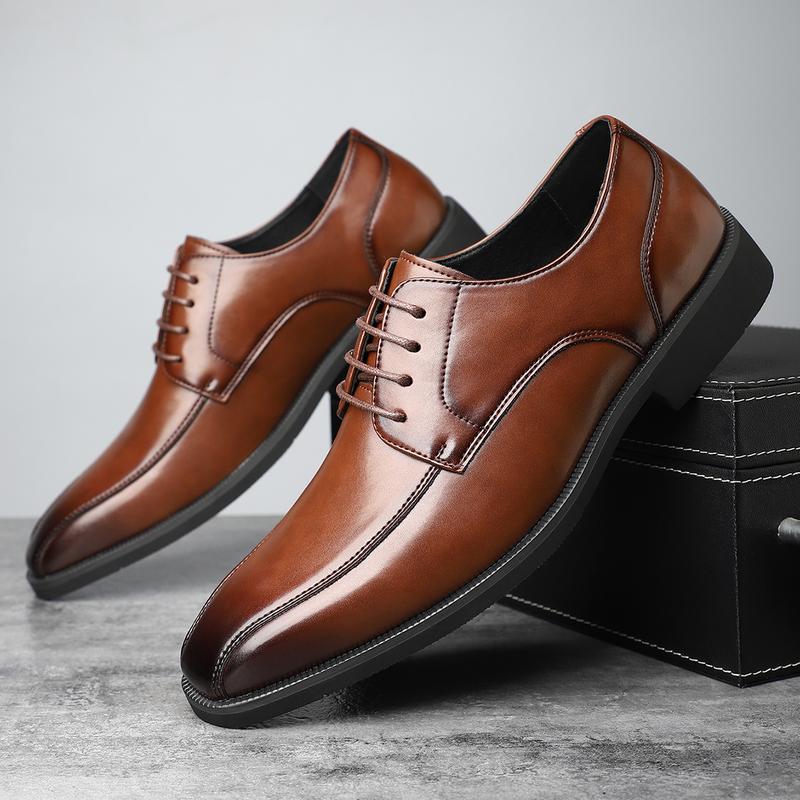 Men's Derby Shoes - Non Slip, Durable, Solid Color, Business Style, Casual, Rubber Sole - Boy, Walking Shoes solid color business formal Footwear business style