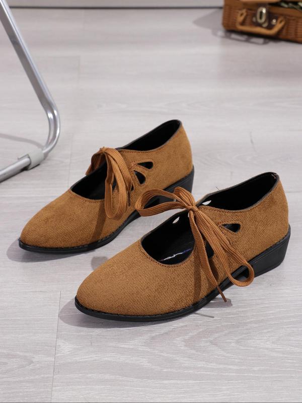 Women's Fashionable Solid Color Lace Up Flat Shoes, Casual Comfortable Pointed Toe Shoes for Daily Wear, All-match Commuter Shoes for Women & Girls