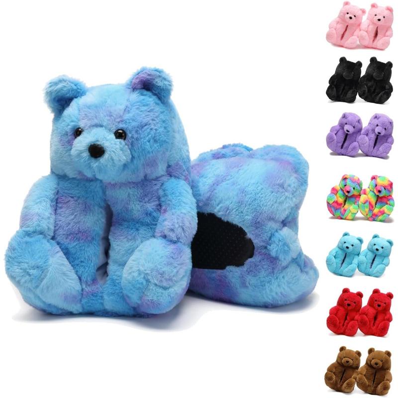 Women's Christmas Slippers Gifts,Cute Teddy Bear Slippers Fluffy Winter Warm House Slippers Comfy Home Bedroom Slippers for Women Teen Girls