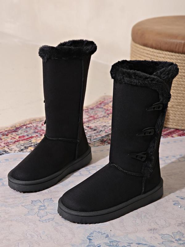 Women's Solid Color Mid-Calf Snow Boots, 2024 New Style Fashionable Warm Thick Sole Boots for Fall & Winter, All-match Commuter Shoes for Work & Daily Wear