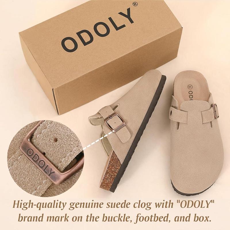 Women'S Suede Clogs Soft Cork Footbed Leather Mules Comfort Potato Shoes with Arch Support ODOLY