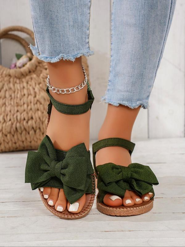 Women's Bowknot Design Flat Sandals, Casual Open Toe Slingback Sandals for Summer, Non-slip Beach Sandals for Women & Girls