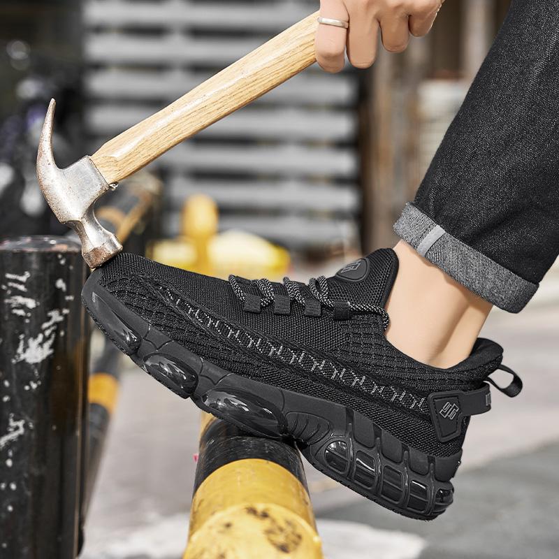 Steel toe sneakers are puncture and smash resistant. Perfect for construction industry workers and outdoor travel. Lightweight, comfortable, breathable, indestructible footwear Closed Training Runner Athletic Running Trainer