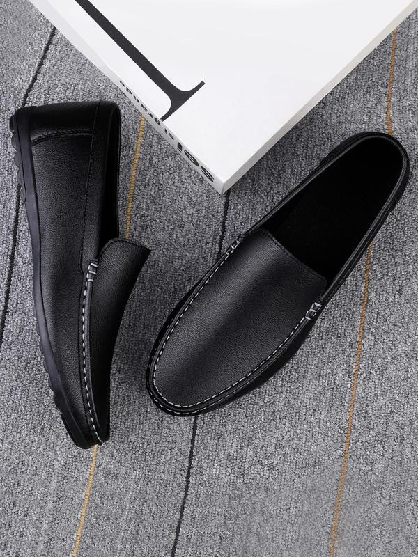 Men's Minimalist Causal Plain Slip On, Business Style Flat Shoes For Daily Wear, Basic Style Round Toe Quilted Flat Shoes For All Seasons