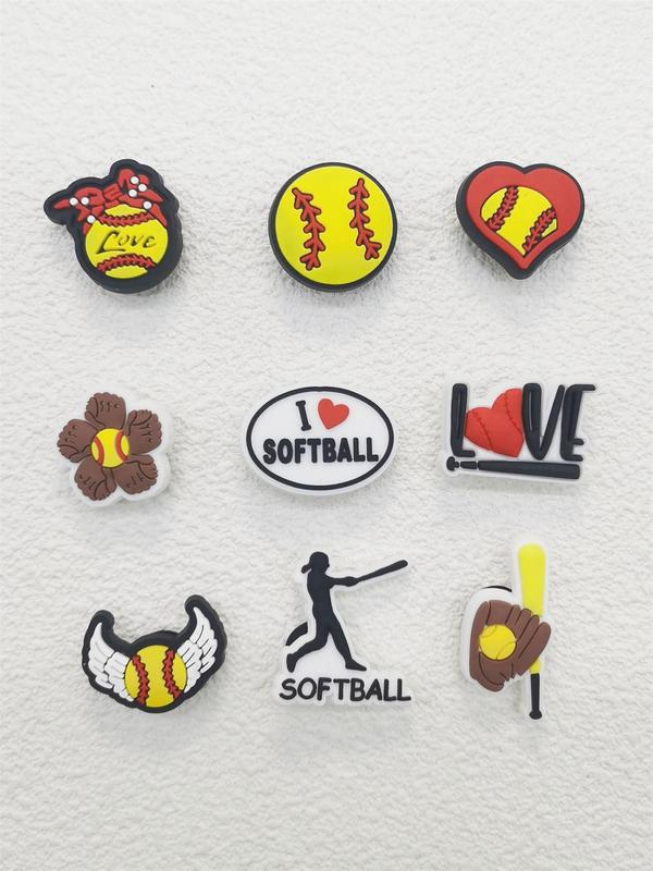 Cartoon Softball Sport Series Shoe Charm, 9pcs DIY Shoes Decoration for Clogs, Shoes Decorations for Women & Men