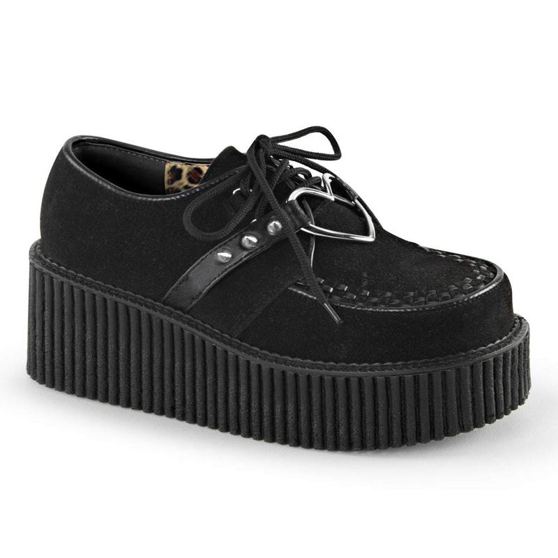 Demonia Creeper-206 Black Vegan Suede-Vegan Leather Creepers