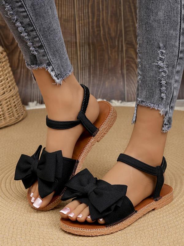 Women's Bowknot Design Flat Sandals, Casual Open Toe Slingback Sandals for Summer, Non-slip Beach Sandals for Women & Girls